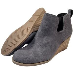 TOMS Kallie Gray Suede Boho Wedge Booties Women’s 5.5 EU 36 Stacked Heel Comfort